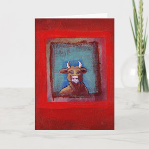 Anti-valentine Mad Cow sad emotional art Holiday Card