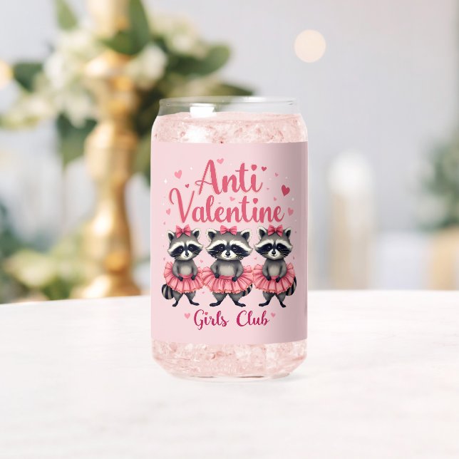 Anti Valentine’s Day Funny Racoon Cute Kawaii Can Glass (Insitu (Wedding))