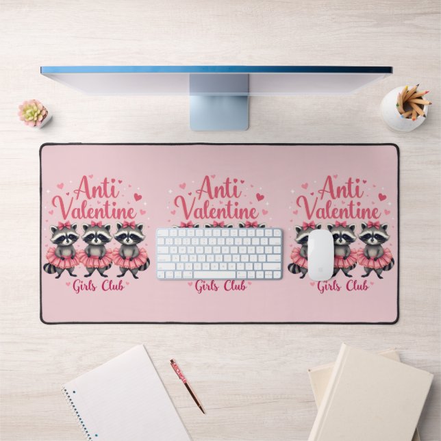Anti Valentine’s Day Funny Racoon Cute Kawaii Desk Mat (Office 1)