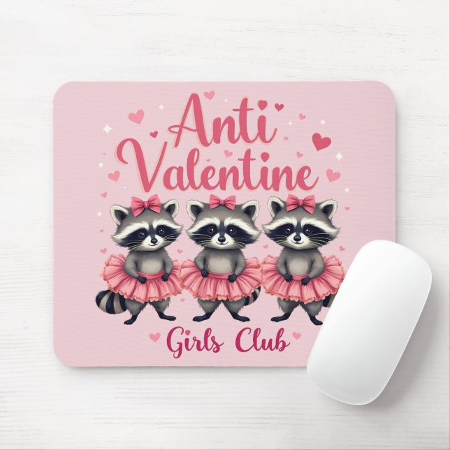 Anti Valentine’s Day Funny Racoon Cute Kawaii Mouse Mat (With Mouse)
