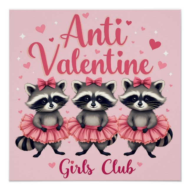 Anti Valentine’s Day Funny Racoon Cute Kawaii Poster (Front)