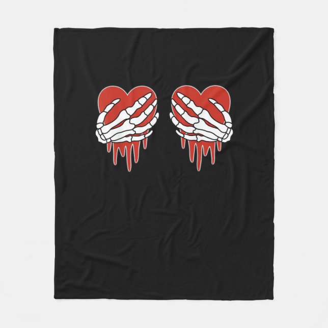 Anti Valentine Skeleton Hands Heart Goth Fleece Blanket (Front)