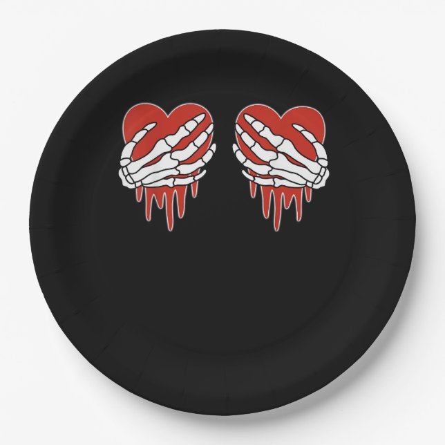 Anti Valentine Skeleton Hands Heart Goth Paper Plate (Front)