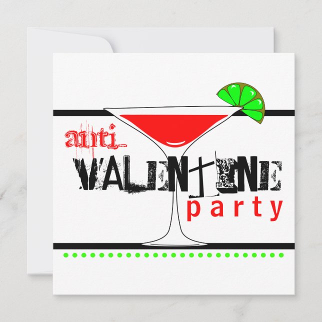 Anti-Valentines Day Party Cocktail Martini Invitation (Front)