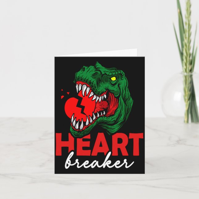 Anti Valentines Day Single Heart Breaker T Rex Di  Card (Front)