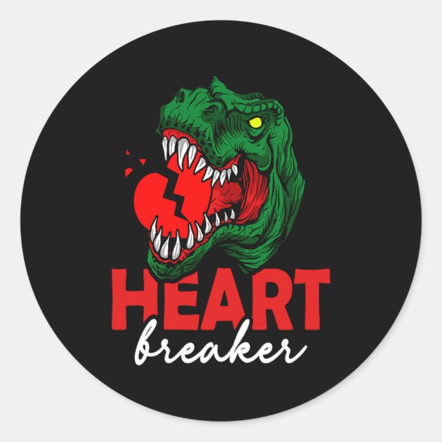 Anti Valentines Day Single Heart Breaker T Rex Di  Classic Round Sticker (Front)
