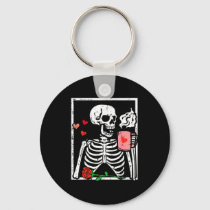 Anti Valentines Day Skeleton Coffee Funny Men Wome Key Ring
