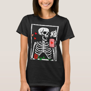 Anti Valentines Day Skeleton Coffee Funny Men Wome T-Shirt