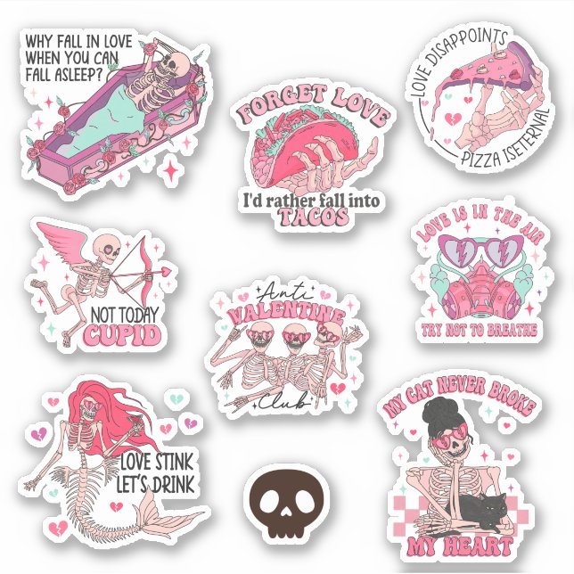 Anti-Valentines Day Skeleton Sticker Bundle (Front)