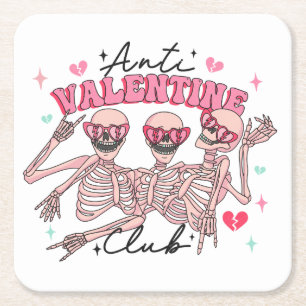 Anti Valentines Day Skeletons  Square Paper Coaster