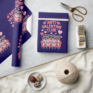 Anti Valentines Raccoon Galentines Club Wrapping Paper
