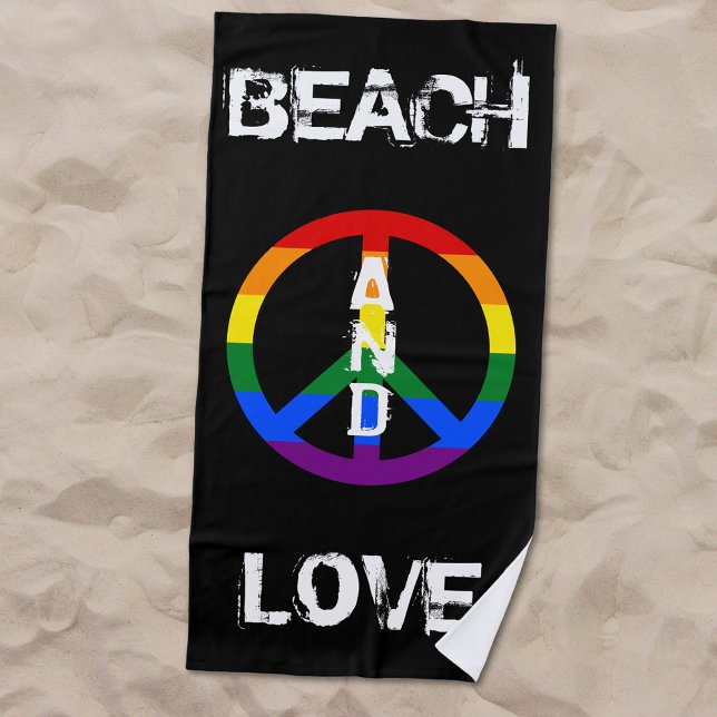 Anti War Gay Rainbow Peace Sign Beach and Love Beach Towel (Creator Uploaded)