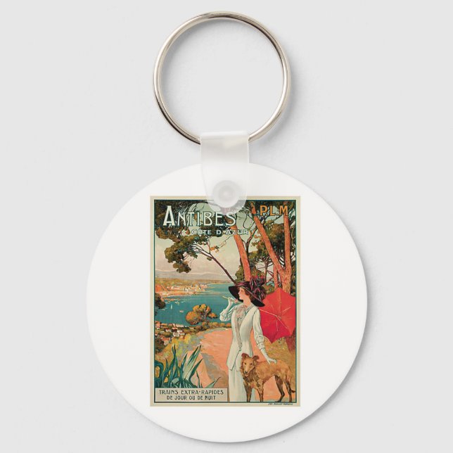 Antibes France Vintage Travel Advertisement Key Ring (Front)
