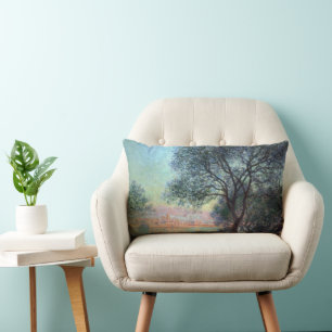 Antibes in the Morning by Claude Monet Lumbar Cushion