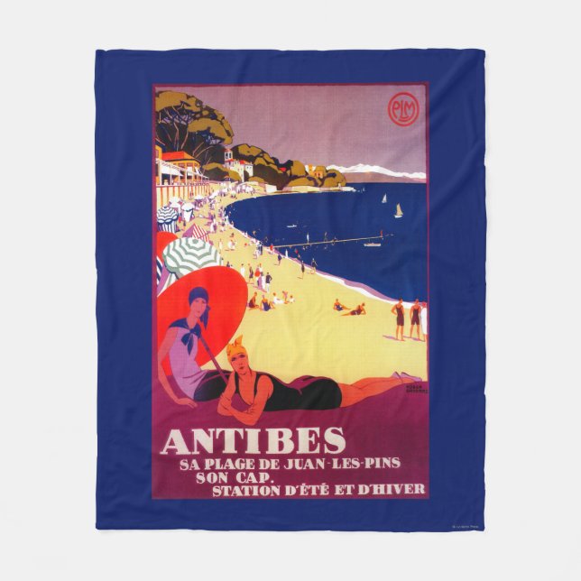 Antibes Vintage PosterEurope Fleece Blanket (Front)