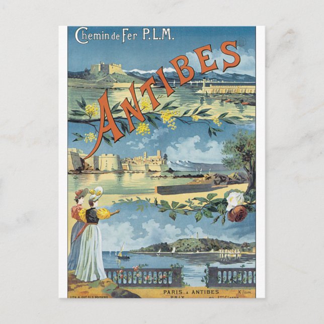 Antibes Vintage Travel Poster Postcard (Front)