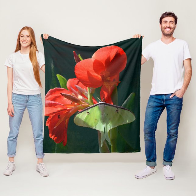 “Anticipation of the Night” - Luna Moth Painting Fleece Blanket (In Situ)