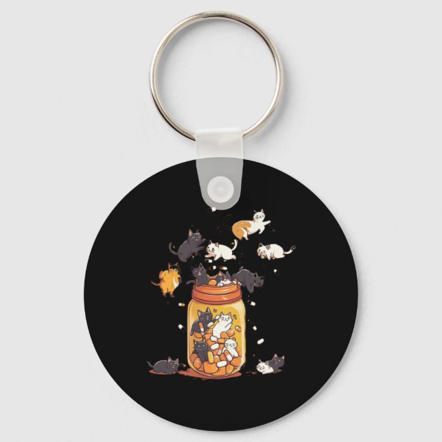 Antidepressant Cat Pill Bottle – Mental Health Awa Key Ring (Front)