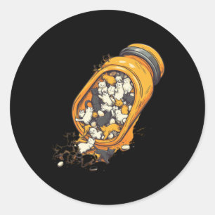 Antidepressant Cat Pill Bottle – Mental Health S D Classic Round Sticker
