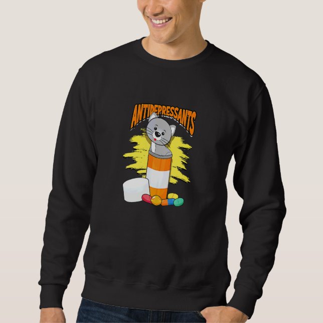 Antidepressants Grey Cats Natural Stripes Pattern Sweatshirt (Front)