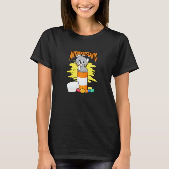 Antidepressants Grey Cats Natural Stripes Pattern T-Shirt (Front)