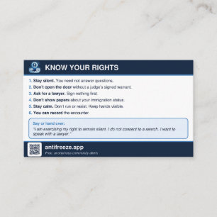 AntiFreeze.app - Know Your Rights (3.5″ × 2″) Business Card