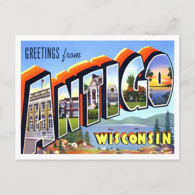 Antigo, Wisconsin Vintage Big Letters Postcard (Front)