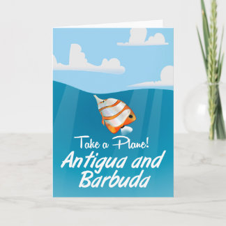 Antigua and Barbuda holiday travel poster cartoon. Card
