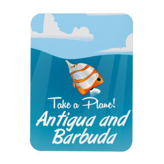 Antigua and Barbuda holiday travel poster cartoon. Magnet