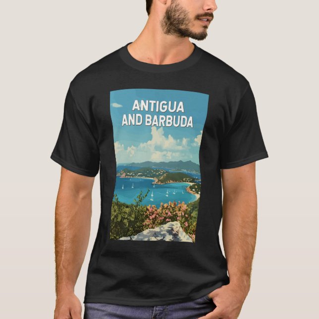 Antigua and Barbuda Illustration Travel Art Retro T-Shirt (Front)
