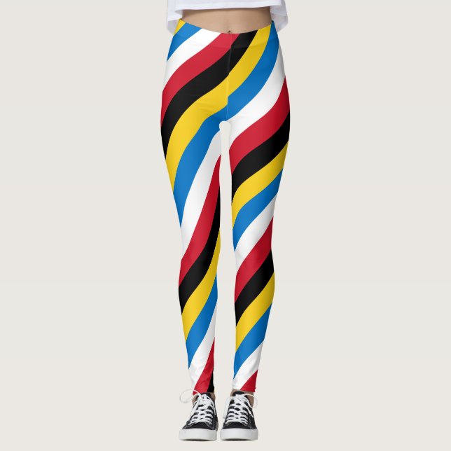 Antigua and Barbuda National Flag Colours Striped  Leggings (Front)