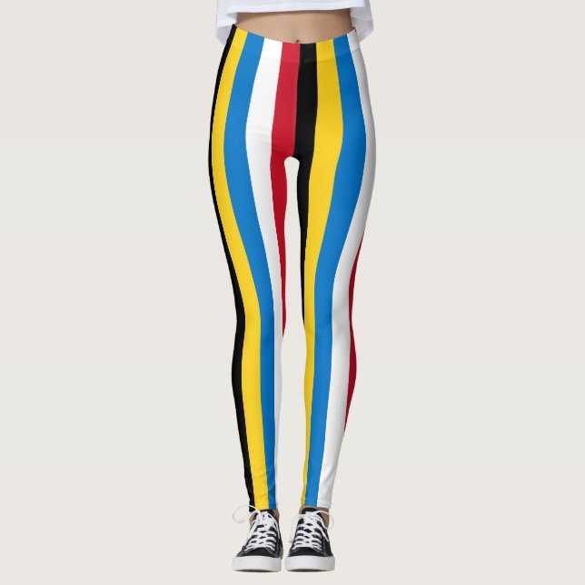 Antigua and Barbuda National Flag Colours Striped Leggings (Front)