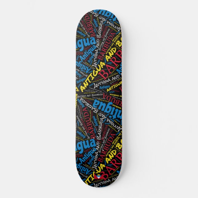 Antigua and Barbuda National Pride Wordcloud Skateboard (Front)