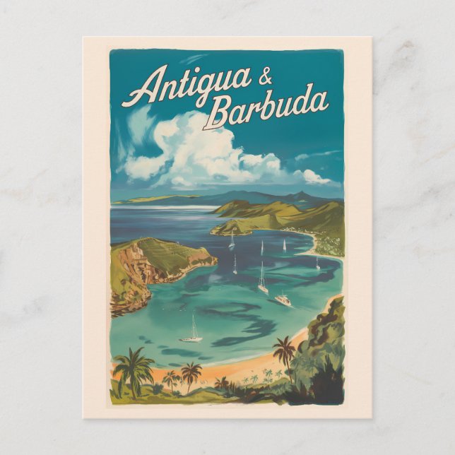 Antigua and Barbuda Painterly Travel Art Vintage Postcard (Front)