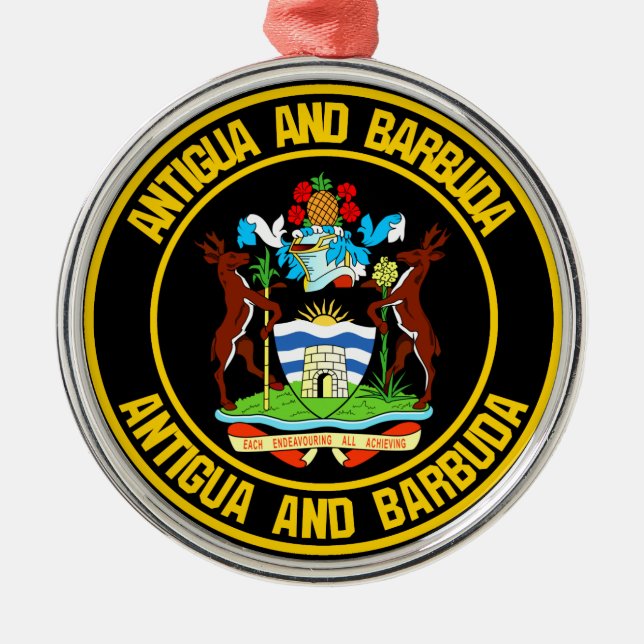 Antigua and Barbuda Round Emblem Metal Tree Decoration (Front)