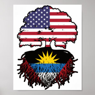 Antigua Antiguan American USA Tree Roots Flag Poster