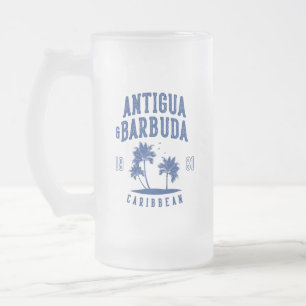 Antigua & Barbuda Caribbean Palm Tree Frosted Glass Beer Mug