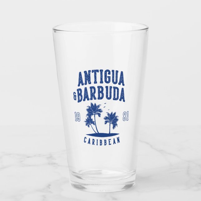 Antigua & Barbuda Caribbean Palm Tree Glass (Front)