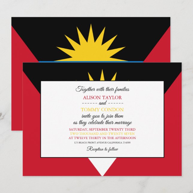 Antigua & Barbuda Flag, Antiguan Barbudan Wedding Invitation (Front/Back)