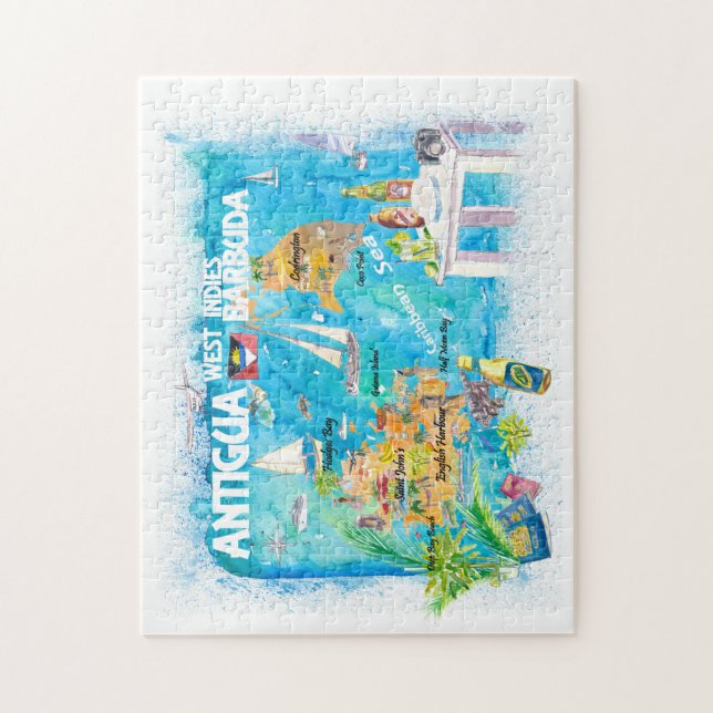 Antigua & Barbuda West Indies Travel Map Puzzle (Vertical)