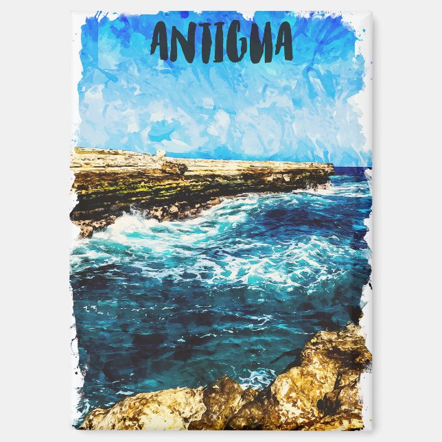 Antigua Caribbean Island Tropical Watercolor Magnet (Front)