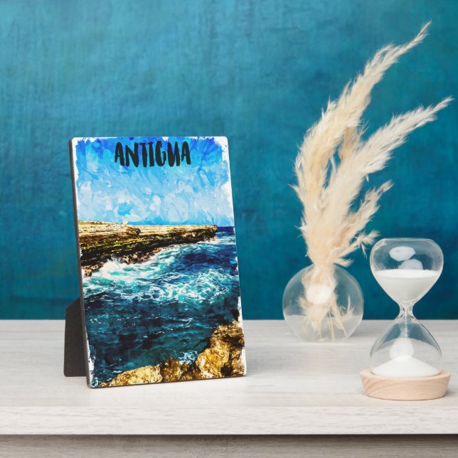 Antigua Caribbean Island Tropical Watercolor Plaque (Side)
