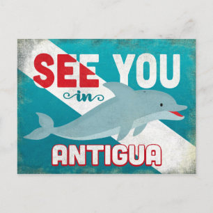 Antigua Dolphin - Retro Vintage Travel Postcard