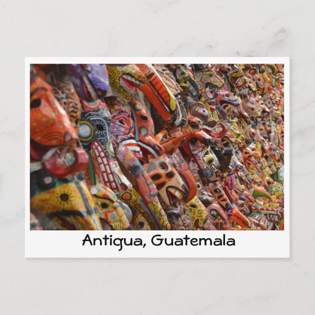 Antigua, Guatemala Maya Wooden Masks Postcard (Front)
