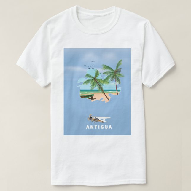 Antigua Illustrated map travel poster T-Shirt (Design Front)