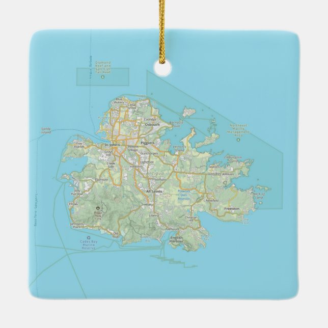 Antigua Island Map Christmas Ceramic Ornament (Back)