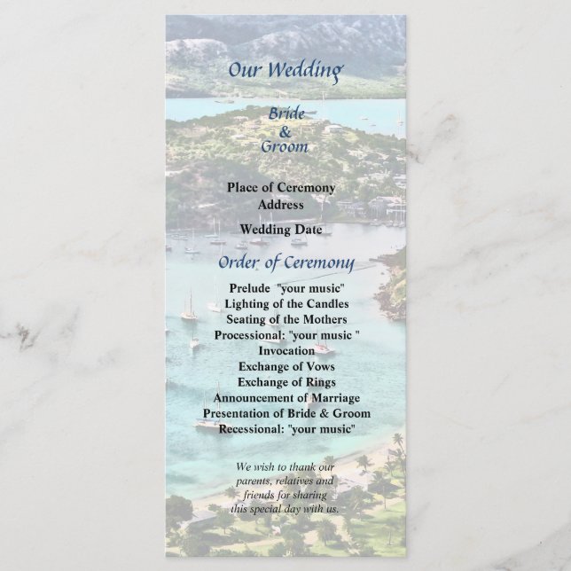 Antigua View Falmouth Harbour Wedding Program Programme (Front)
