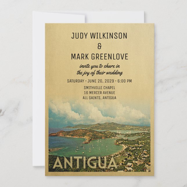 Antigua Wedding Invitation Vintage Mid-Century (Front)