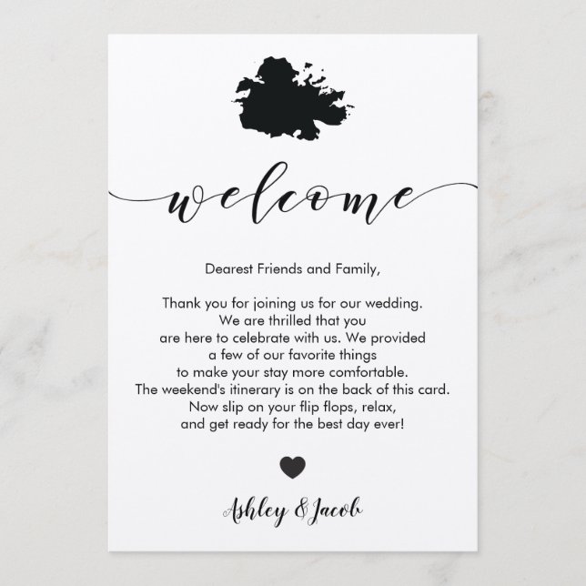 Antigua Wedding Welcome Letter & Itinerary Card (Front)