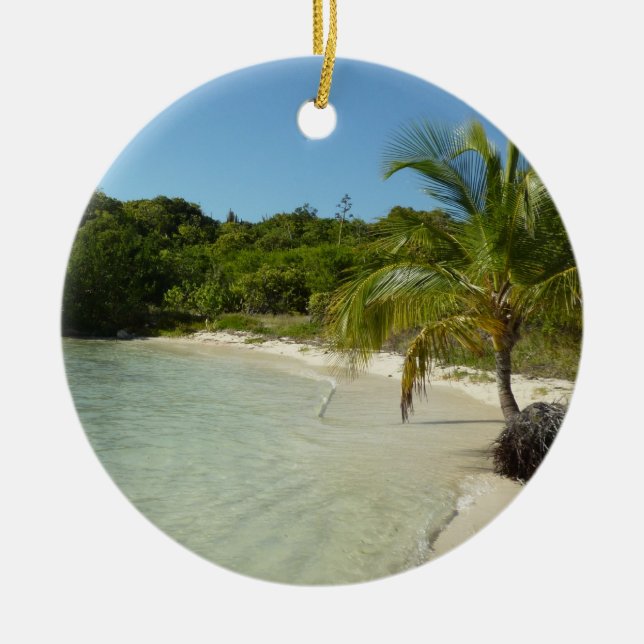 Antiguan Beach Beautiful Tropical Landscape Ceramic Tree Decoration (Front)
